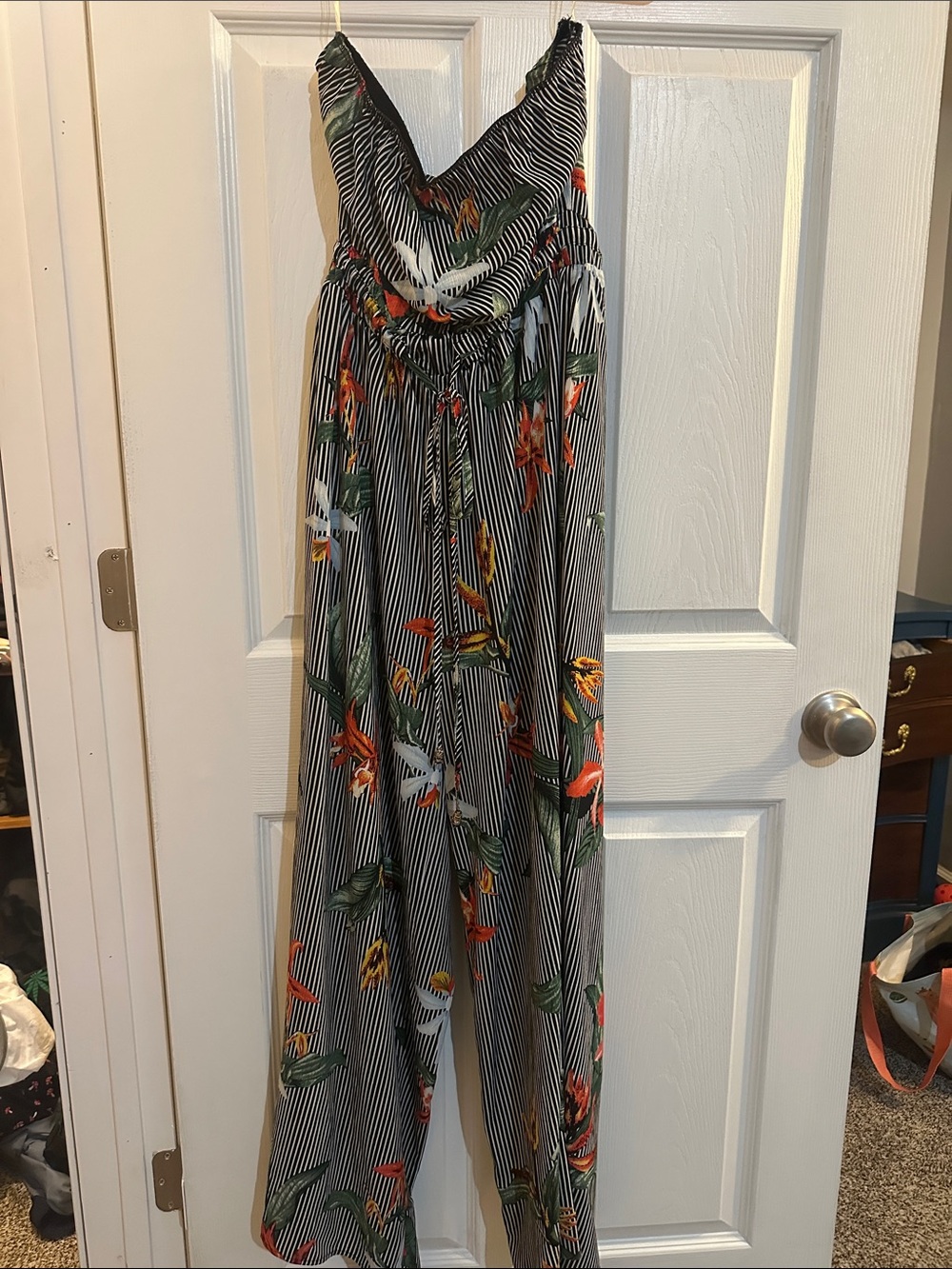 Charlotte Russe Black & White Striped Floral Jumpsuit
